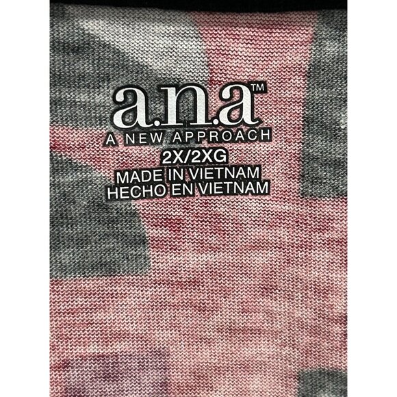 A.N.A A New Approach Geometric 3/4 Sleeve Top Red Black Sz 2X Scoop Neck Pleated - Picture 5 of 10